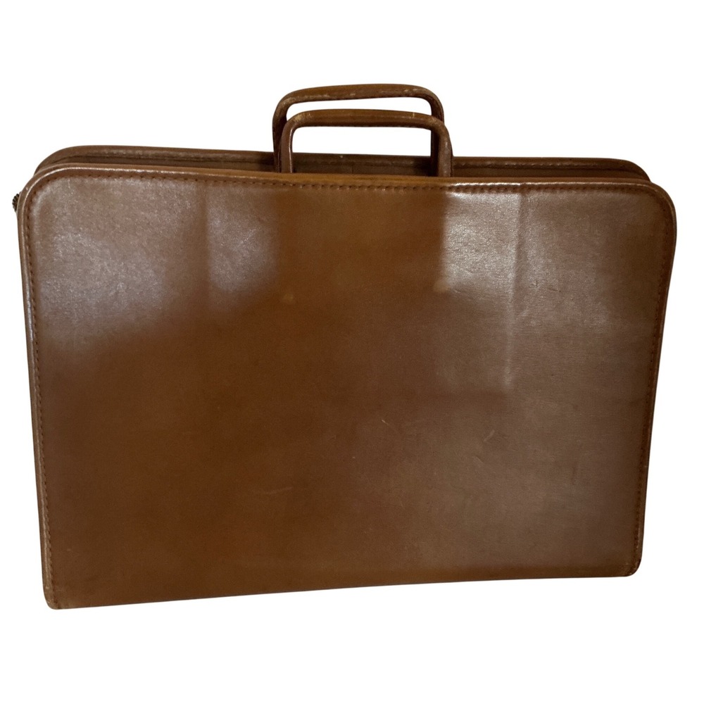 Vintage Leather Briefcase Slim Document Portfolio Brown Retractable Handle L 16